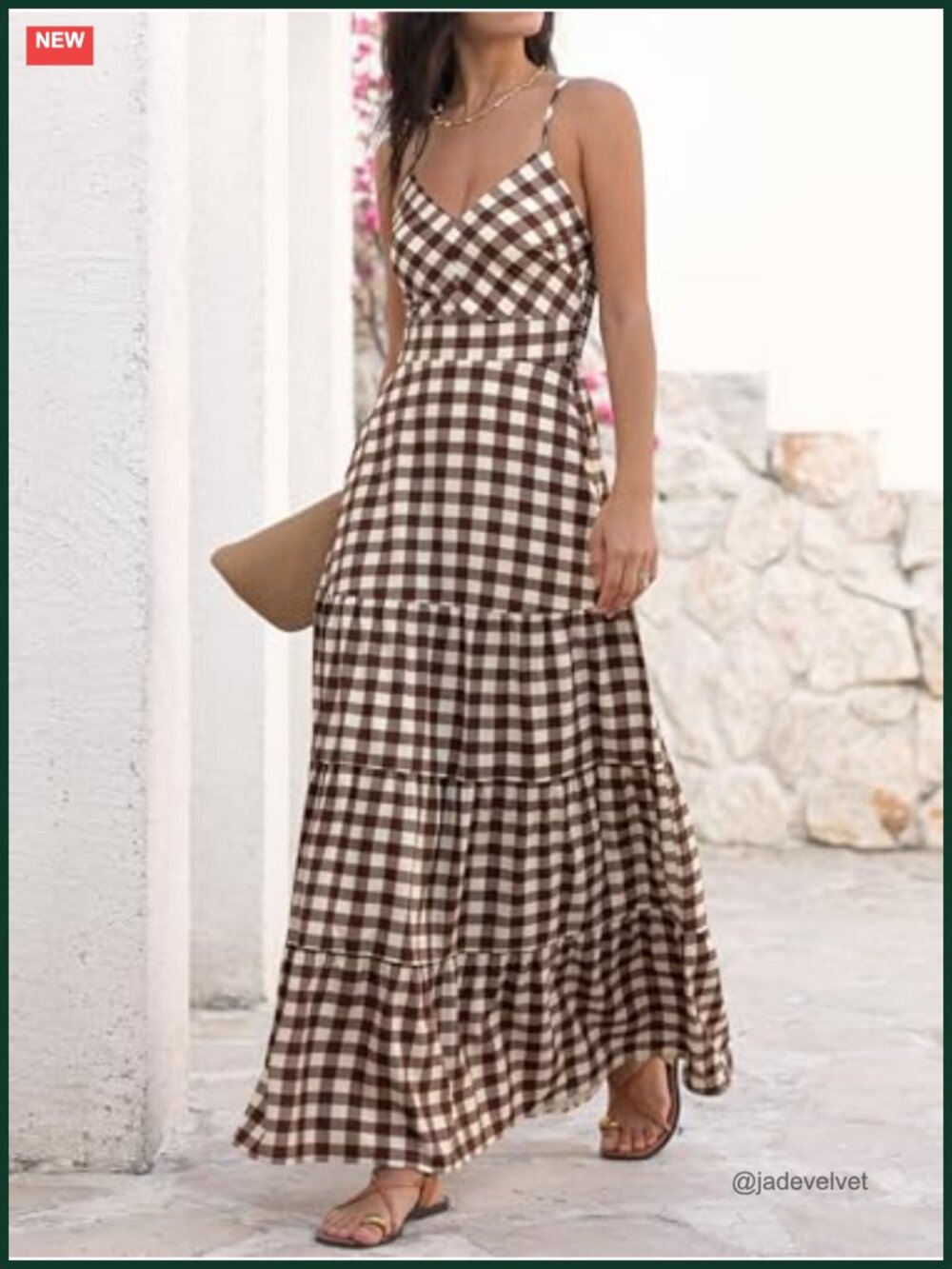 Smocked Maxi Dress with Pockets Spaghetti Strap V-Neck A-Line Boho Casual - Picture 2 of 6